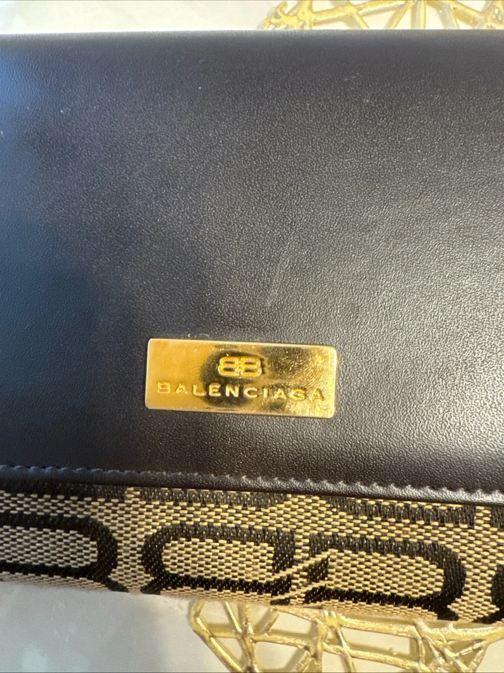 Balenciaga Dark Brown Leather & Beige Logo Continental Wallet BB